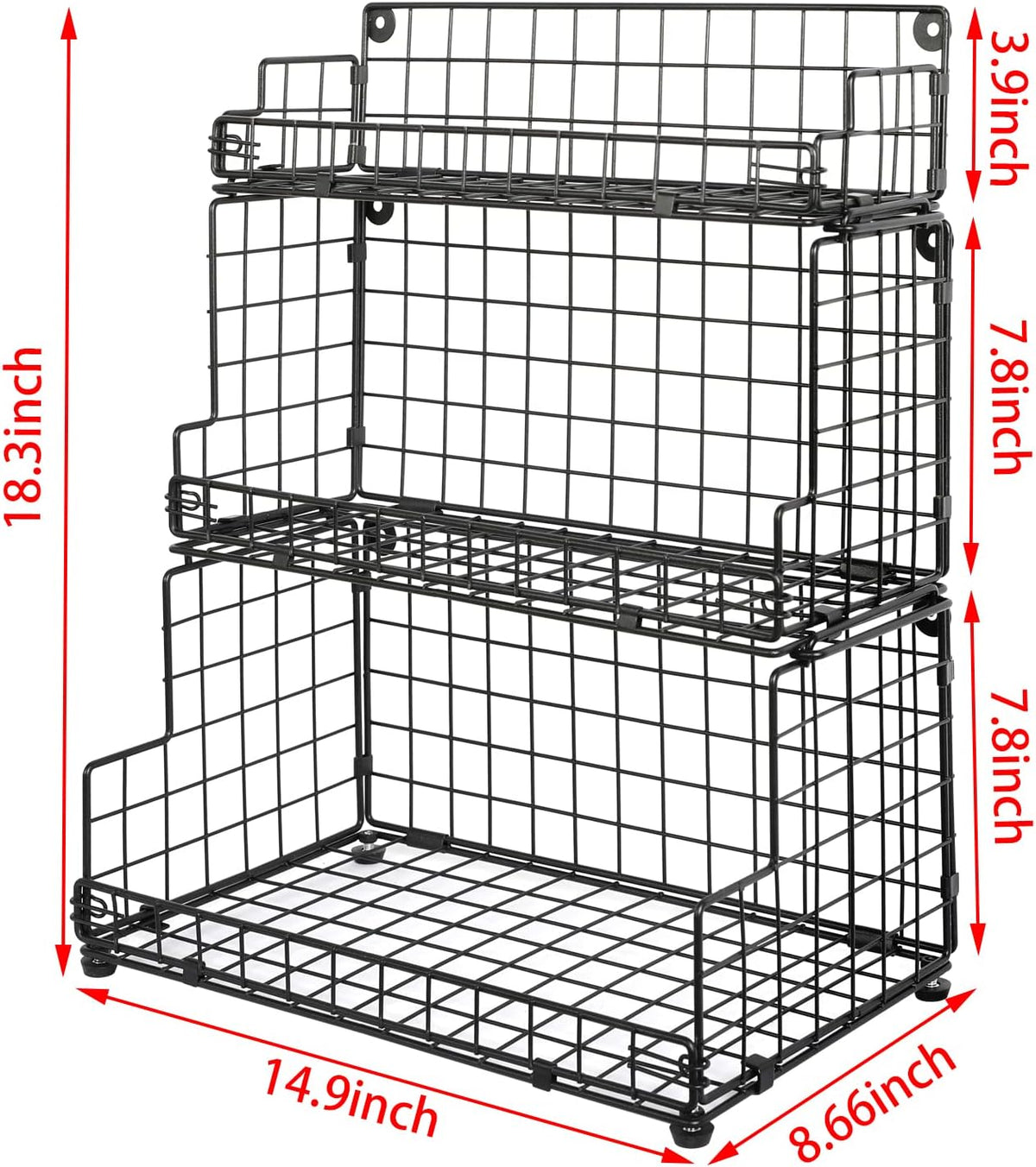 X-cosrack Stackable Wire Basket 3 Tier Countertop& Wall Mounted Metal Storage Basket for Kitchen