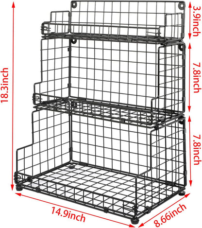 X-cosrack Stackable Wire Basket 3 Tier Countertop& Wall Mounted Metal Storage Basket for Kitchen