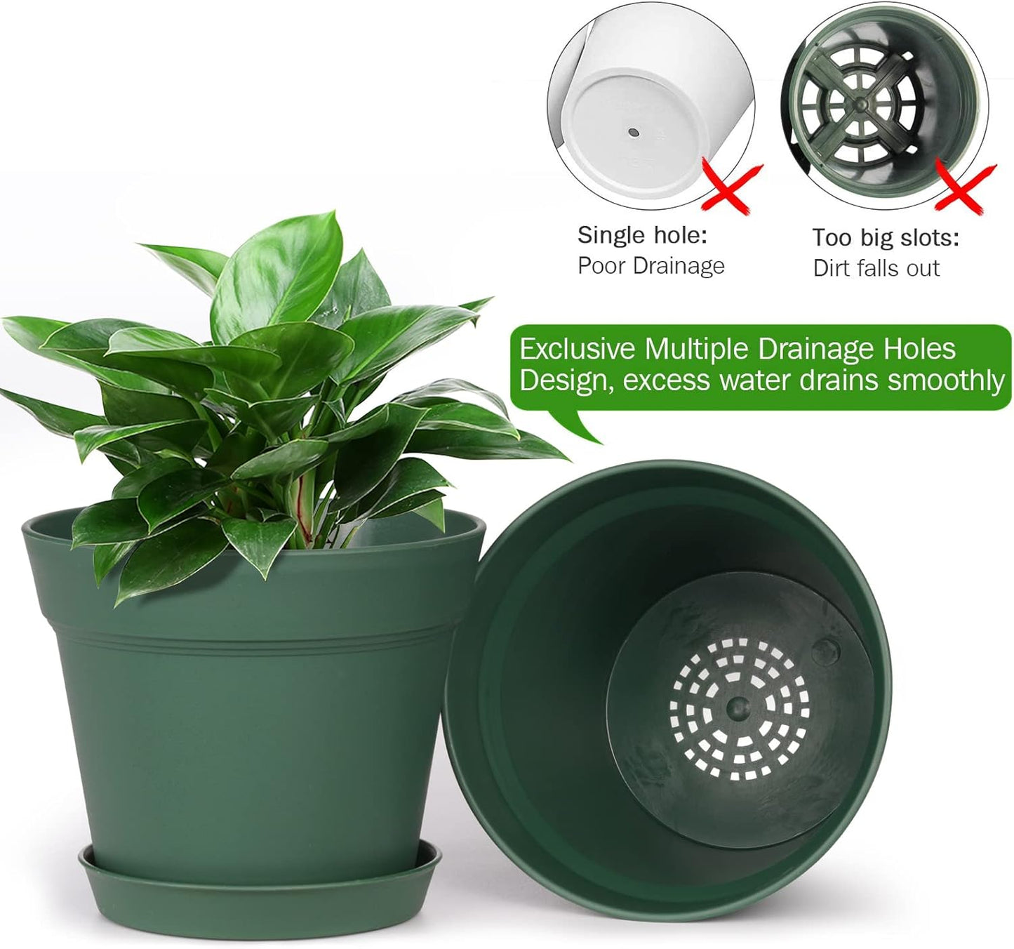 homenote Plant Pots,15 Pack 6 inch Flower Pots with Multiple Drainage Holes and Saucers,Plastic