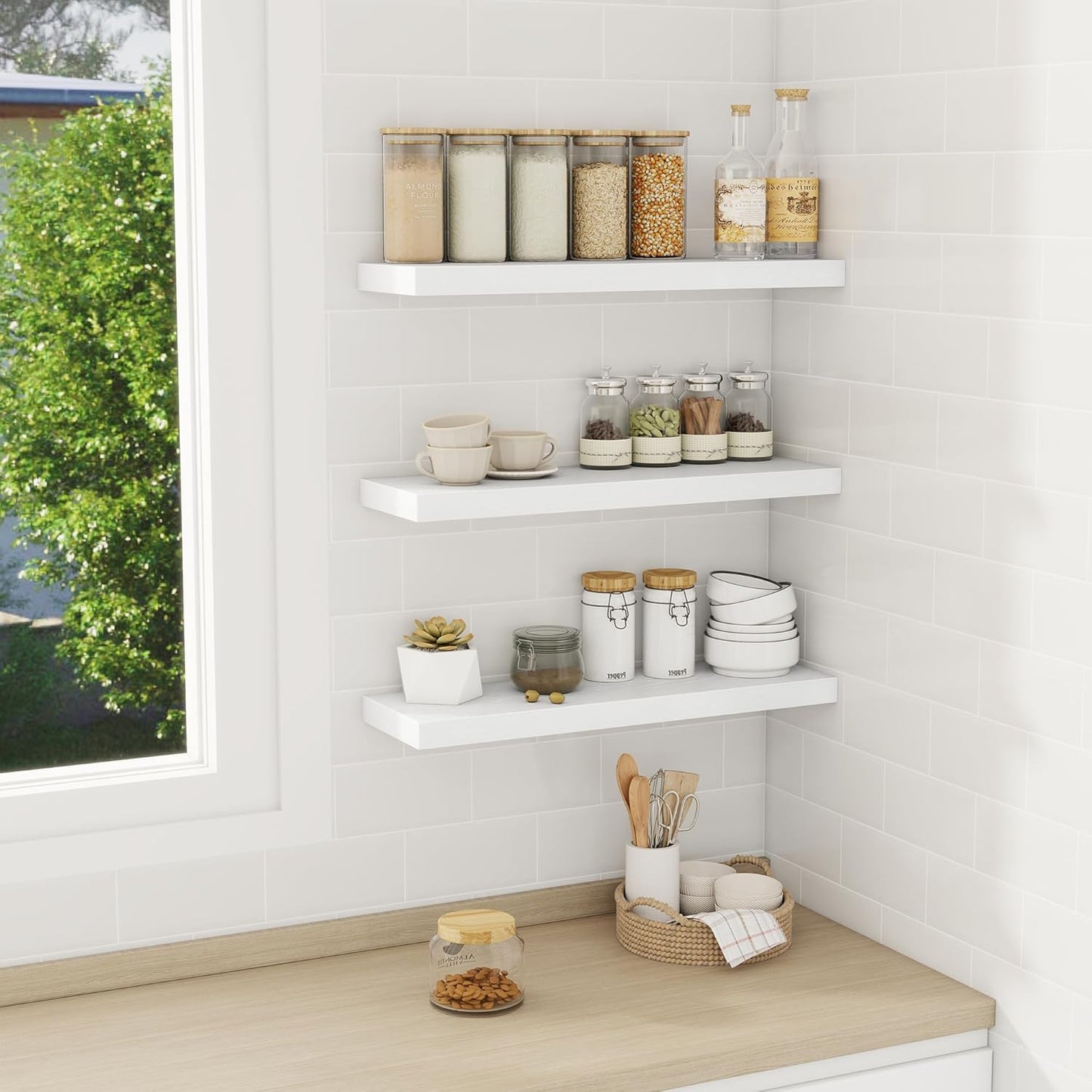Fun Memories White Floating Shelves Wall Shelf 24 Inch Long, Rustic Bathroom Shelves, Wall Mounted
