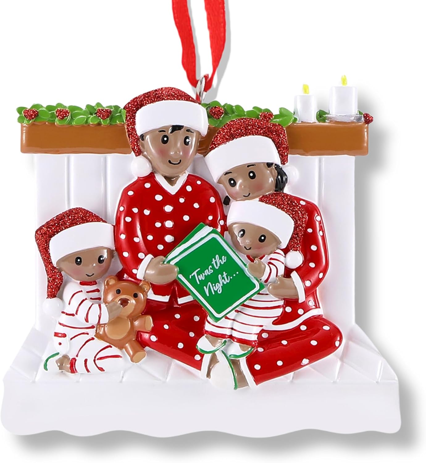 3D African American Pajama Family of 4 Christmas Ornament 2025 Personalized Family Christmas