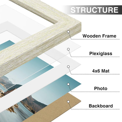 Vittanly 5x7 Picture Frames Set of 9, Shatter Resistant Plexiglass, Display 4x6 Pictures with Mat