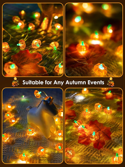 Fall Decorations 3D Pumpkin Fairy Lights Battery Operated with Remote, 10ft 30LED Fall Orange