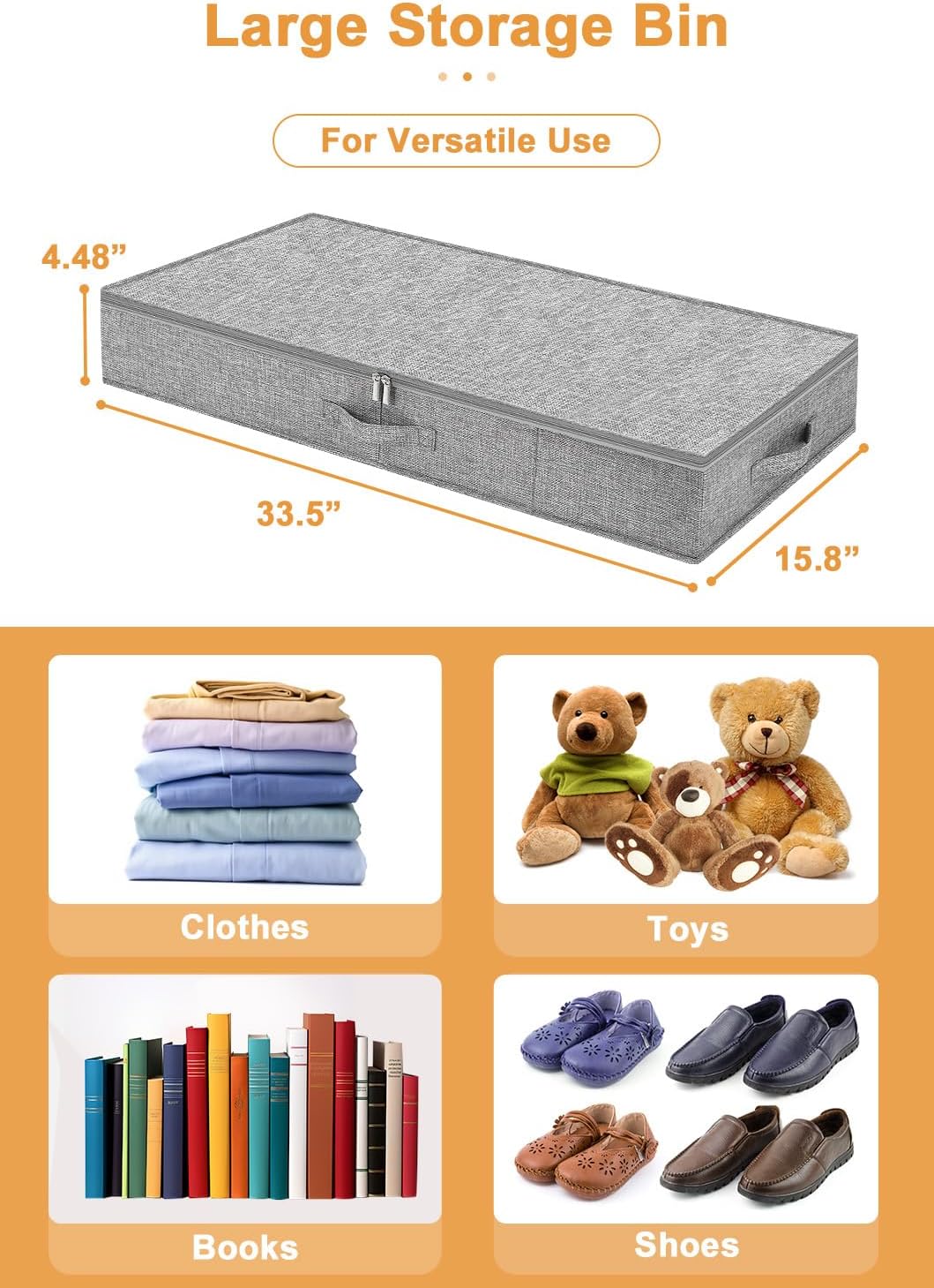 punemi Under Bed Storage Containers, 2 Pack 4.5 Inch Tall Low Profile Underbed Clothes Storage