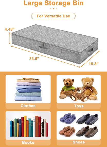 punemi Under Bed Storage Containers, 2 Pack 4.5 Inch Tall Low Profile Underbed Clothes Storage