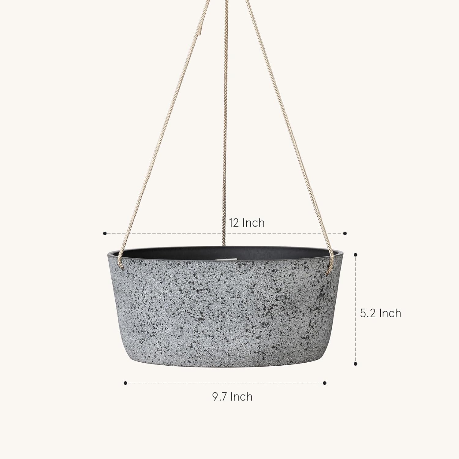La Jolie Maison Large Hanging Planters - 12 Inch Outdoor Flower Pots, Rock Gray Hanging Garden