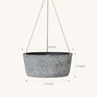 La Jolie Maison Large Hanging Planters - 12 Inch Outdoor Flower Pots, Rock Gray Hanging Garden
