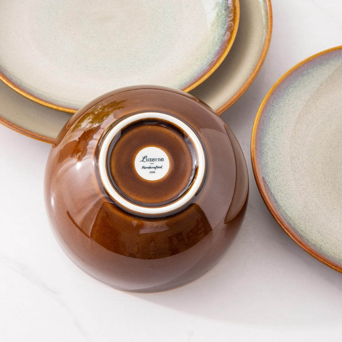 LeRatio Ceramic Dinnerware Sets for 6,18-Piece Plates and Bowls,Handmade Reactive Glaze Dishes