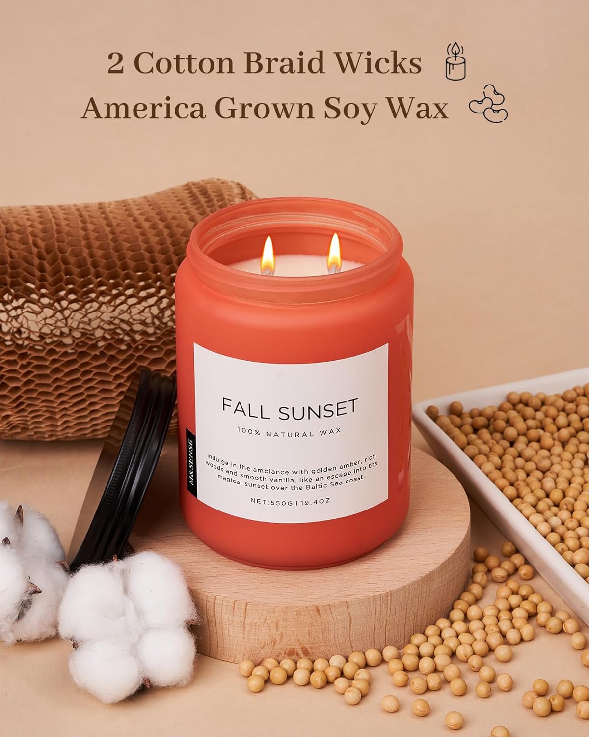 M&SENSE Fall Sunset Amber Scented 19.4oz 110 Hours Long Lasting Slow Burning Candle for