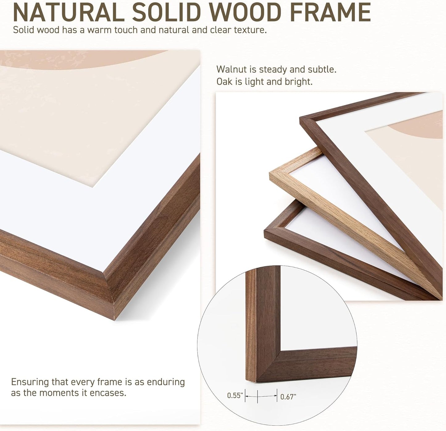 16x20 Picture Frame Set of 4 Natural Solid Walnut Photo Frames with 11x14 Removable Mat Wall
