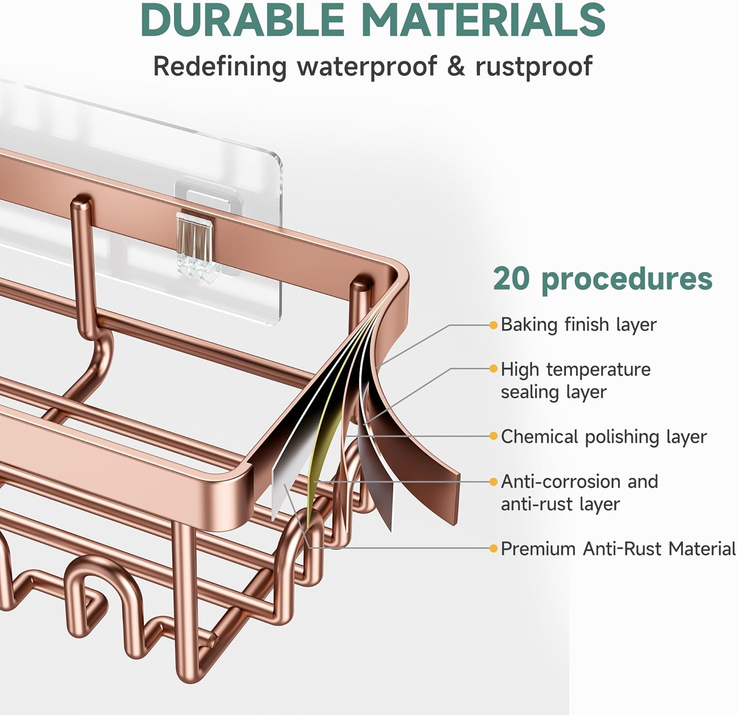 Veken Shower Caddy 6-Pack, No Drilling & Rustproof, Waterproof Adhesive Shelves Rack with Soap