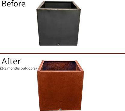 DIY CARTEL Corten Steel Cube Outdoor Planter Box, Rustic & Modern Farmhouse Design, Large Raised