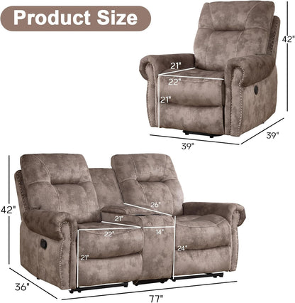 EBELLO 2 Pieces Reclining Couch Furniture Set for Living Room, 1 Seat Power Recliner Chair and a