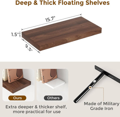 Fun Memories 16 Floating Shelves for Wall, 9 Inch Deep Floating Shelf for Bathroom, Rustic 16 x 9