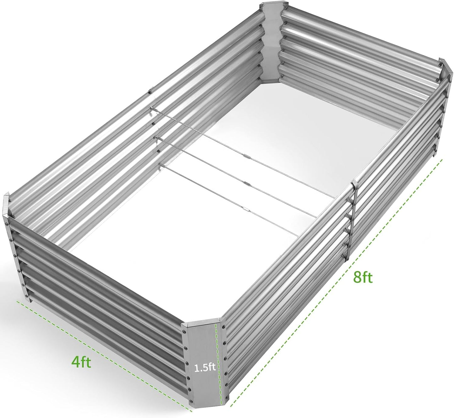 Land Guard Metal Raised Garden Bed for Gardening, 8x4x1.5ft Galvanized Raised Garden Bed, Planter