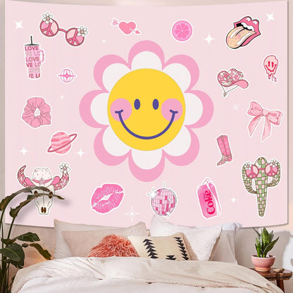 Lunerfex Y2K Tapestry Pink Sun Wall Tapestry, Cute Tapestries for Bedroom Funny Tapestries Wall