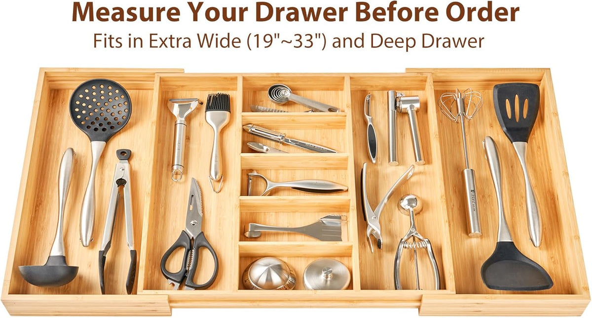 Umilife Extra Large Expandable Kitchen Drawer Organizer for Utensil and Junk, 19" Deep for Big
