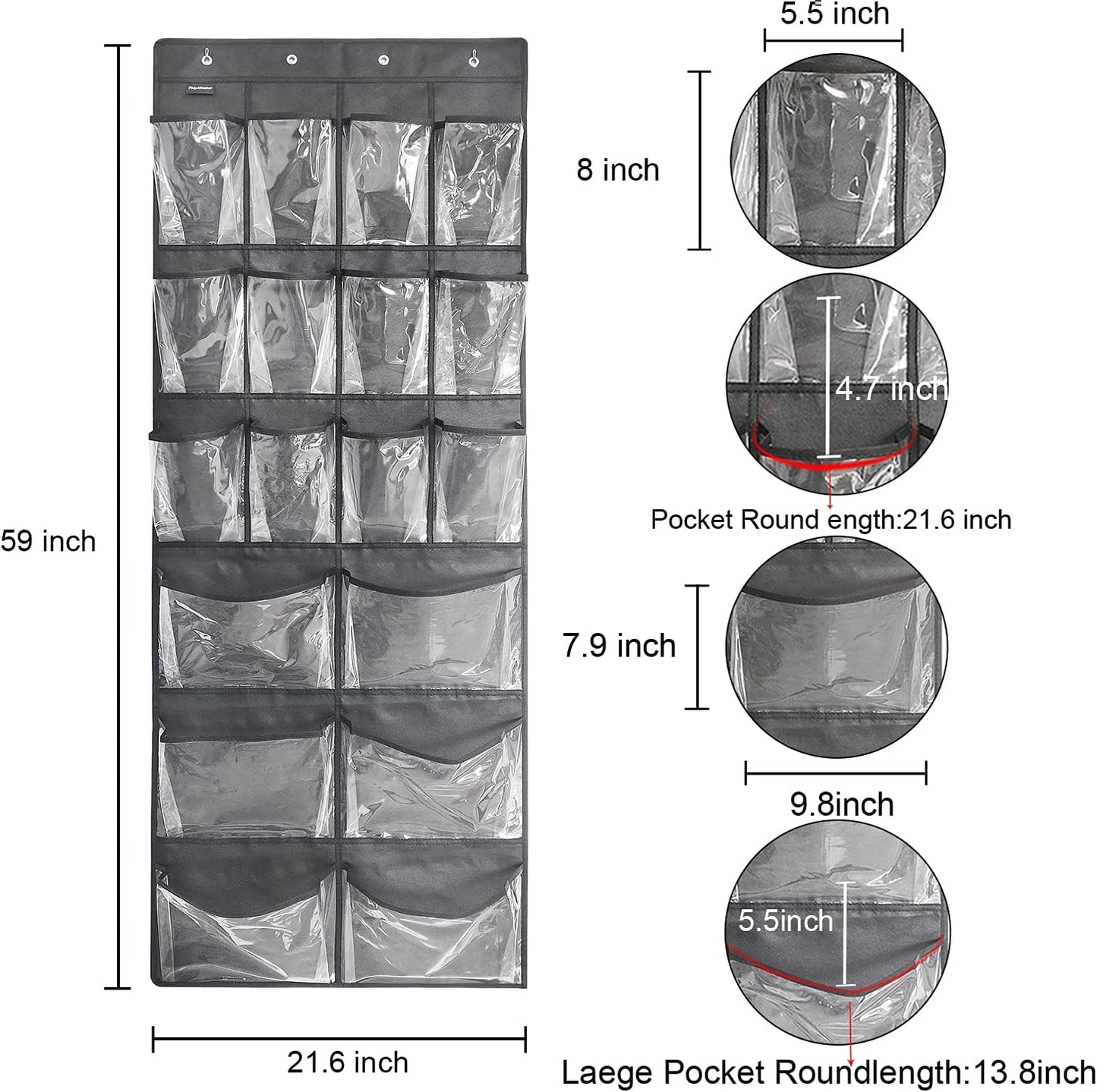Extra Large Hanging Over Door Shoe Organizer, Closet Shoe Rack - 12+6 Crystal Pockets, 4 Hooks
