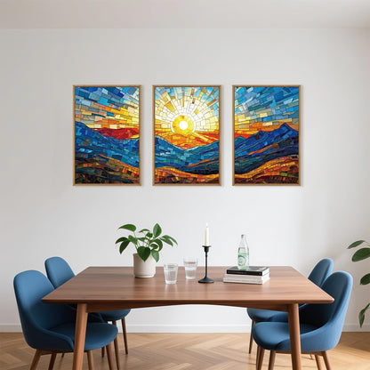 Mountains Framed Canvas Wall Art Set, Modern Abstract Art Painting, Irregular Square Ridge Wall