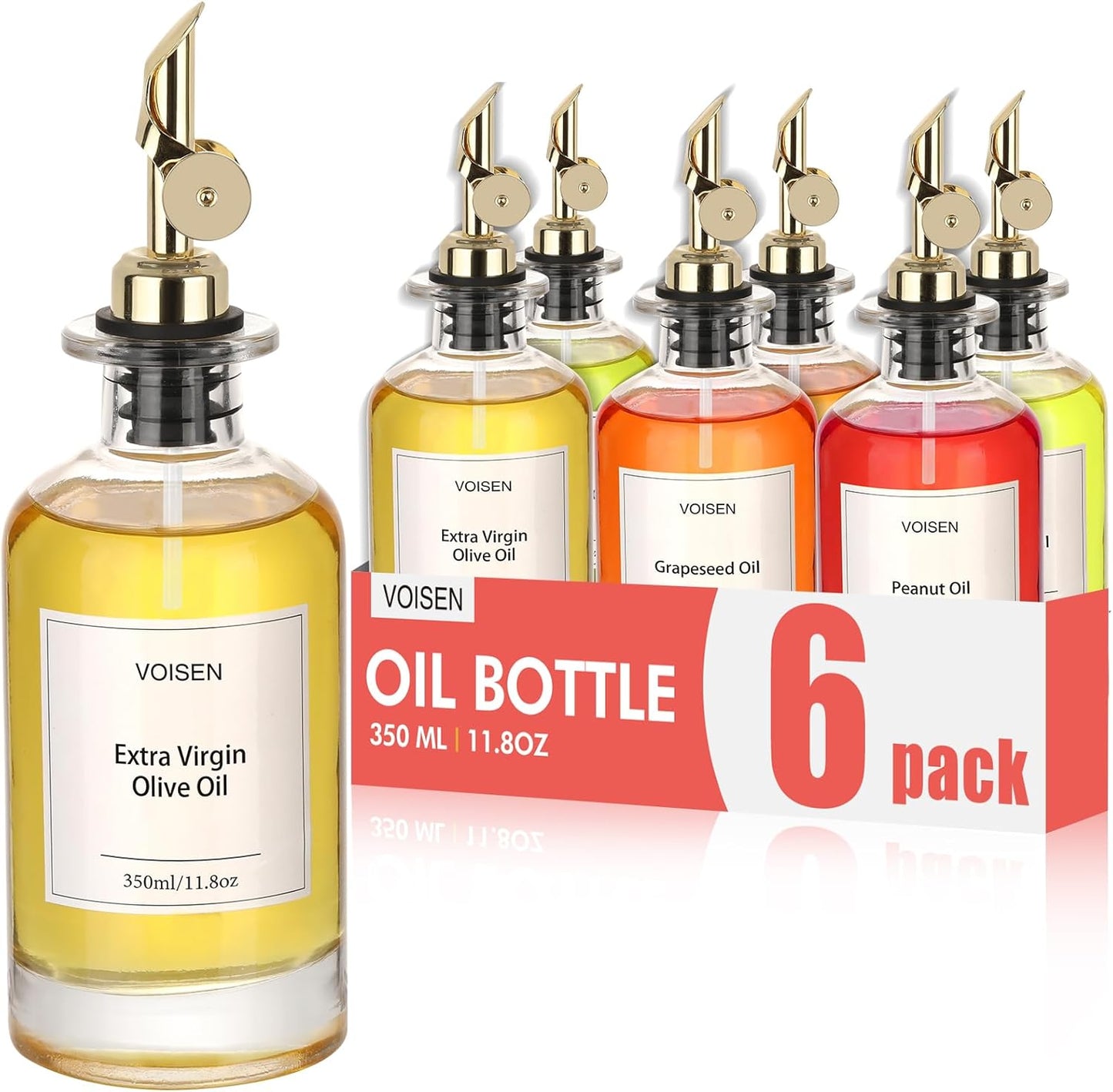 VOISEN Olive Oil Dispenser Bottle for Kitchen, Glass Oil Bottle Set of 6, Coffee Syrup