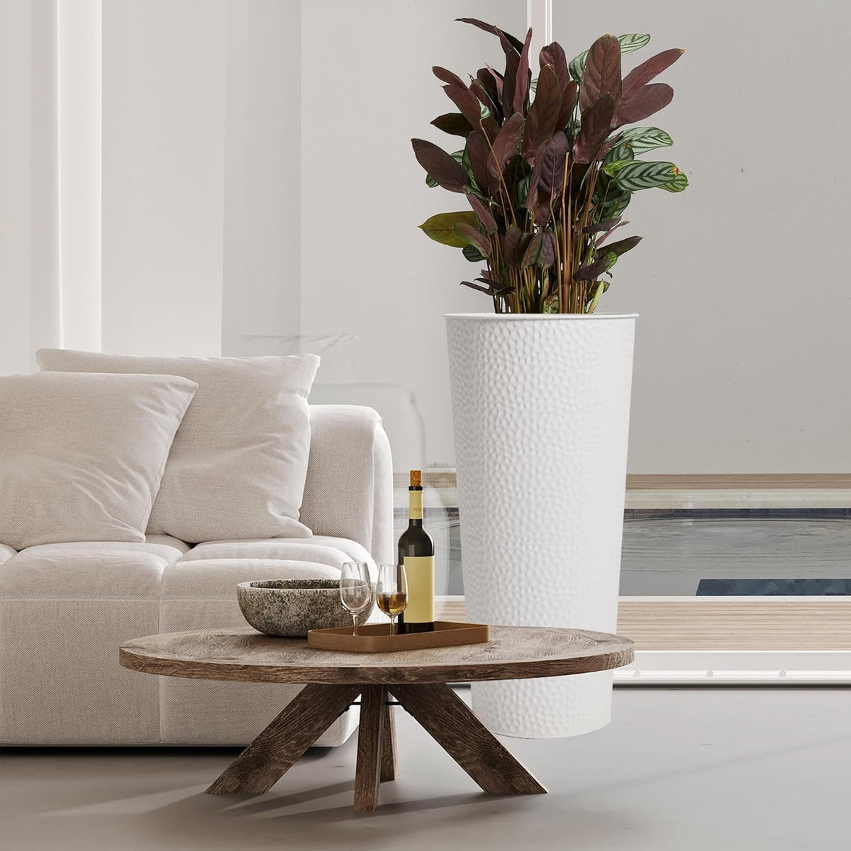 Worth Garden 2-Pack 28" H. Metal Planter with 2X Inside Pots - Hand-Hammered Texture Tall Cone