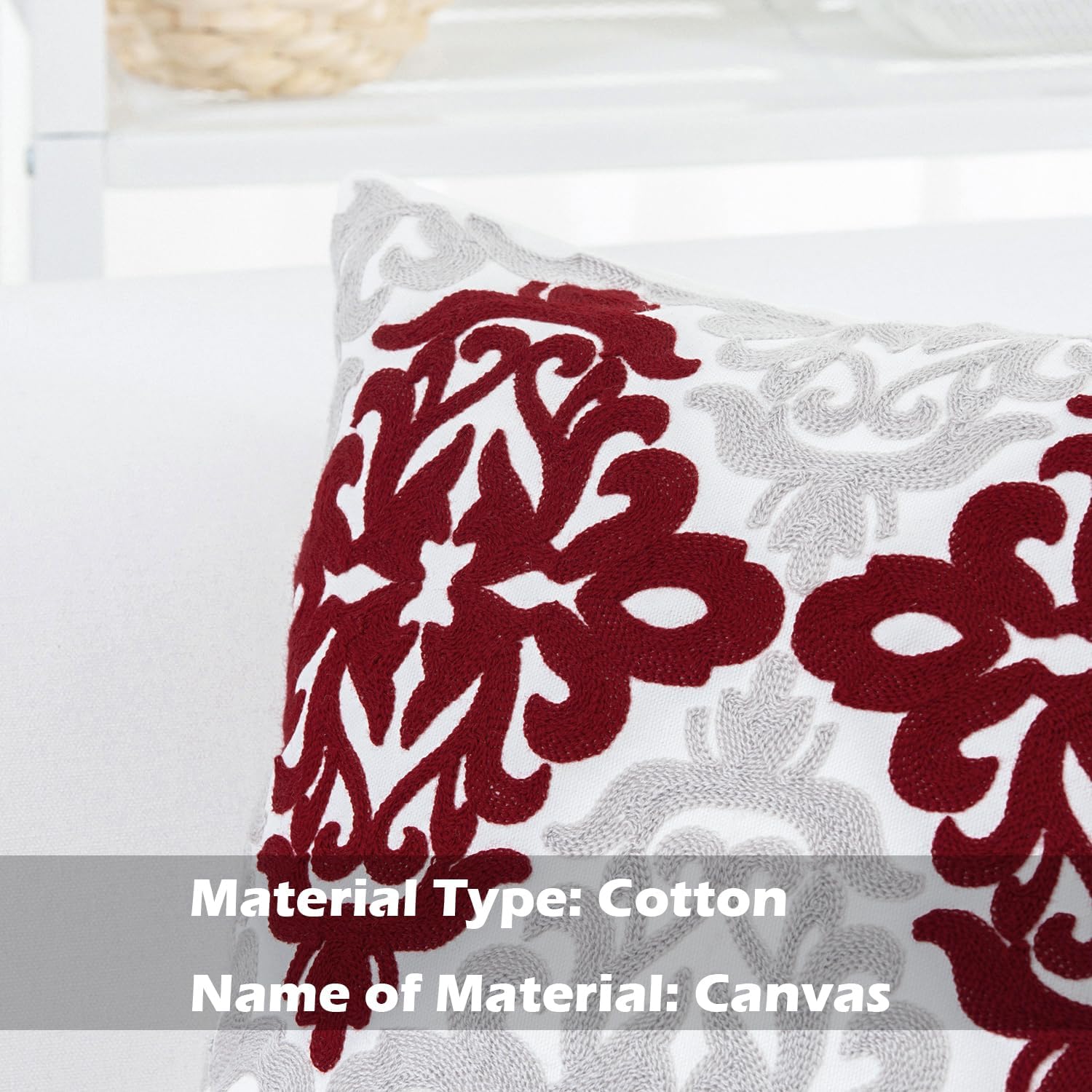 HWY 50 Burgundy Red Decorative Throw Pillow Covers 18x18 Inch (1 Piece), Embroidered Cotton