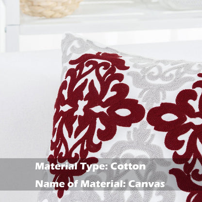 HWY 50 Burgundy Red Decorative Throw Pillow Covers 18x18 Inch (1 Piece), Embroidered Cotton