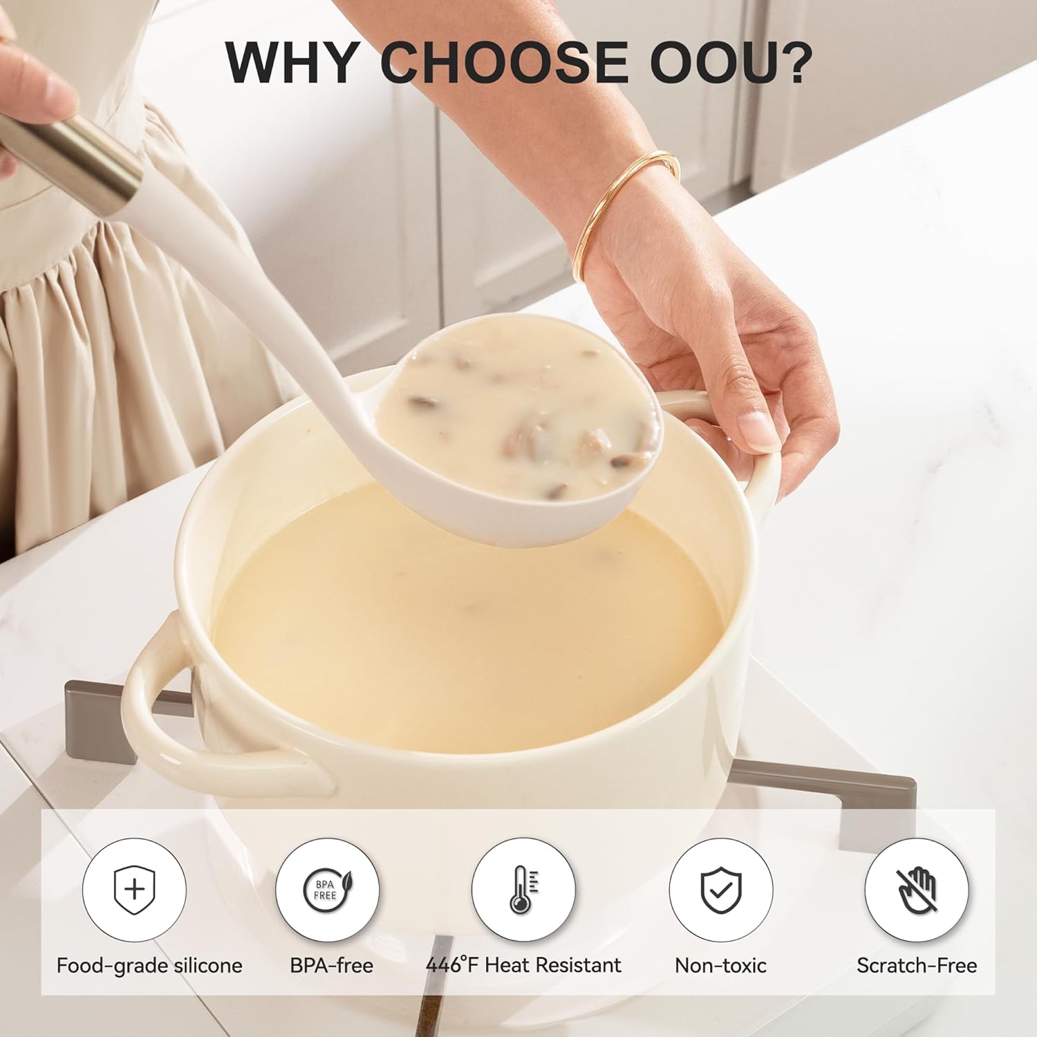 OOU Silicone Kitchen Cooking Utensils Set, 446°F Heat Resistant Kitchen Tool Set with Magnetic Wall