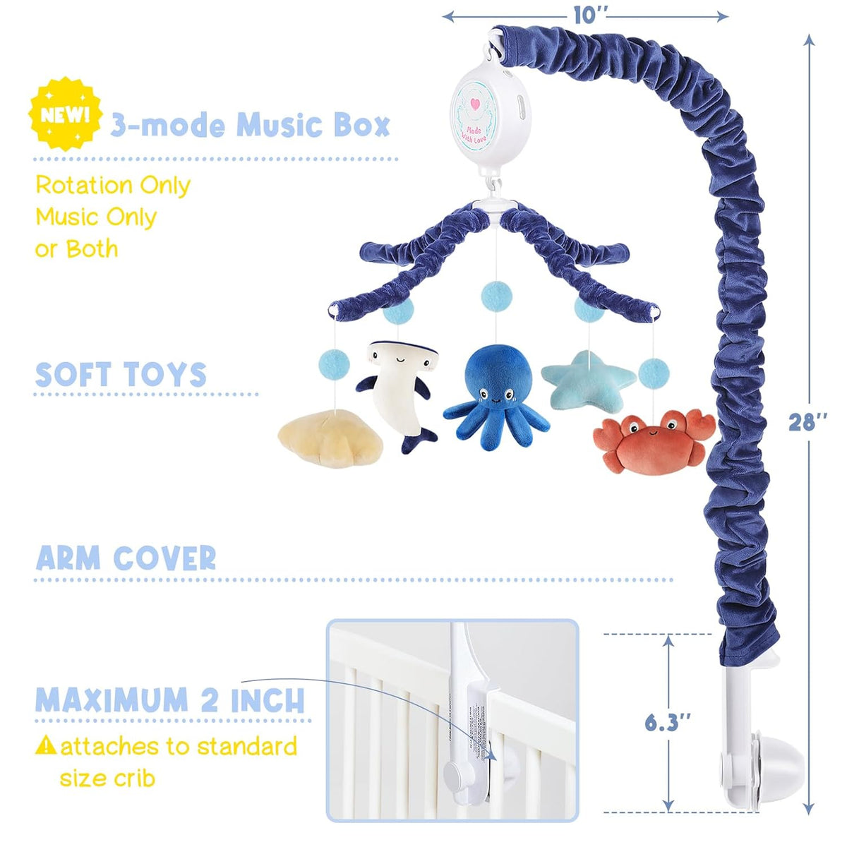 Ocean Crib Mobile for Boys & Girls – Baby Mobile for Crib with Upgraded 3-Mode Music Box, Sea