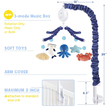 Ocean Crib Mobile for Boys & Girls – Baby Mobile for Crib with Upgraded 3-Mode Music Box, Sea