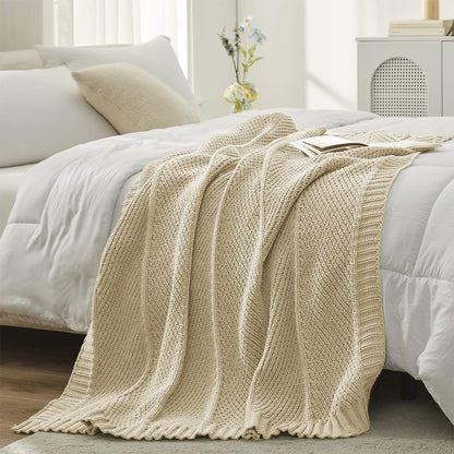 Amélie Home Chenille Knit Throw Blanket for Couch, Chevron Texture Decorative Soft Blanket for