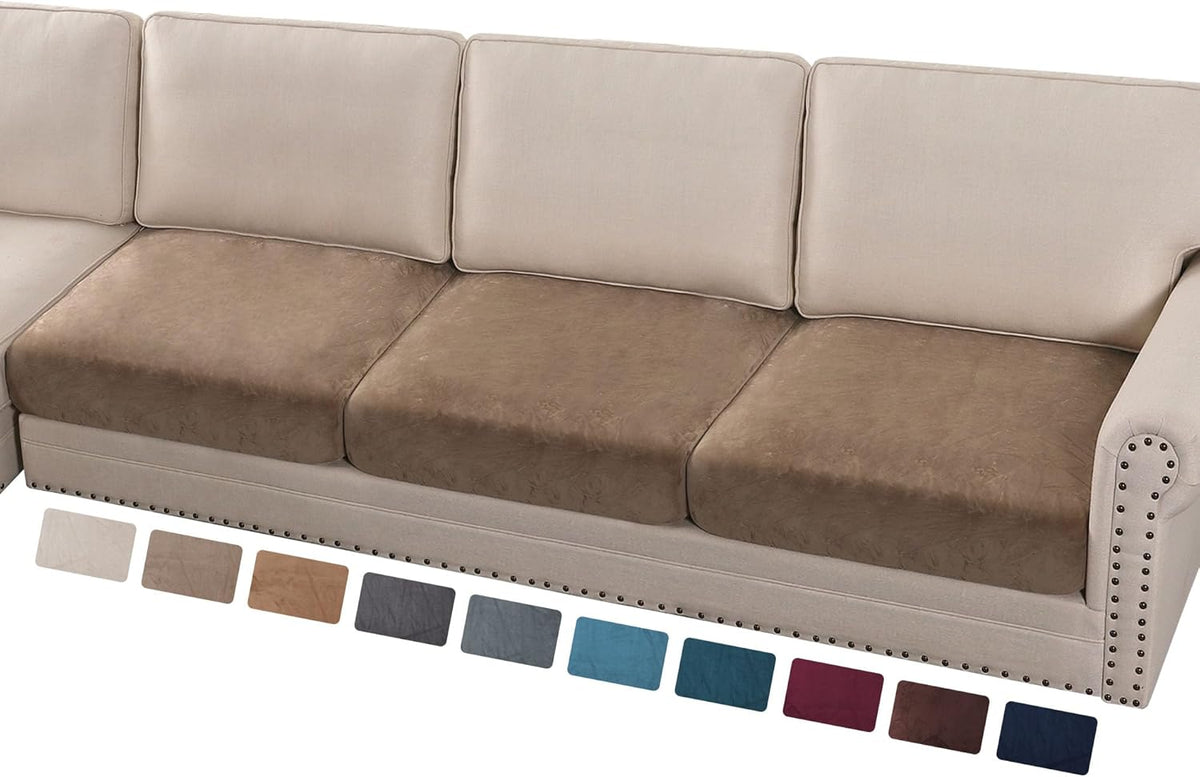 PrinceDeco Velvet Stretch Couch Cushion Cover Soft Cushion Slipcover for Chair Loveseat Sofa