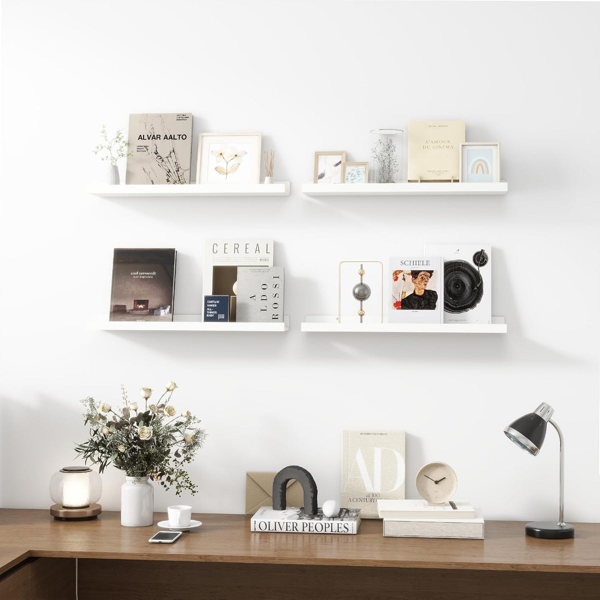 Picture Ledge Shelf, Wood Floating Shelves Set of 4, 24 inch Picture Ledge Shelves, Photo Ledge