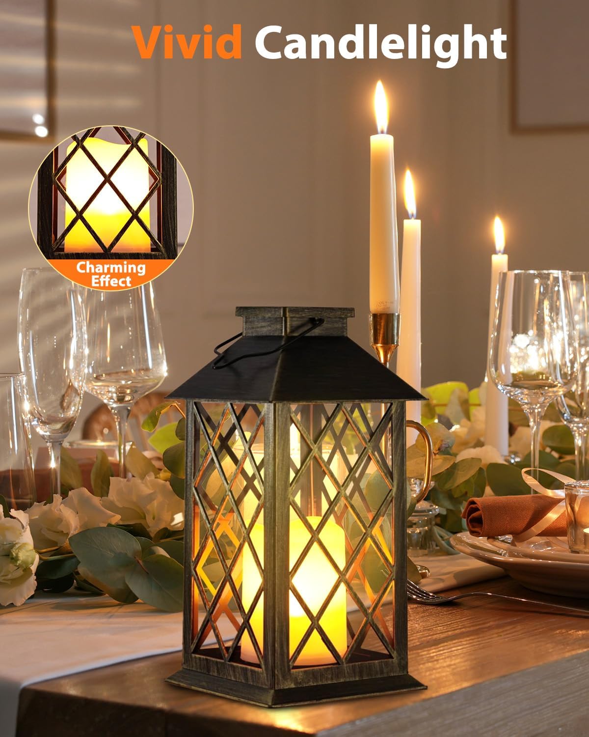 Otdair Solar Lanterns Outdoor Waterproof, 2 Pack 14" Solar Lantern with Glass Retro LED Flickering