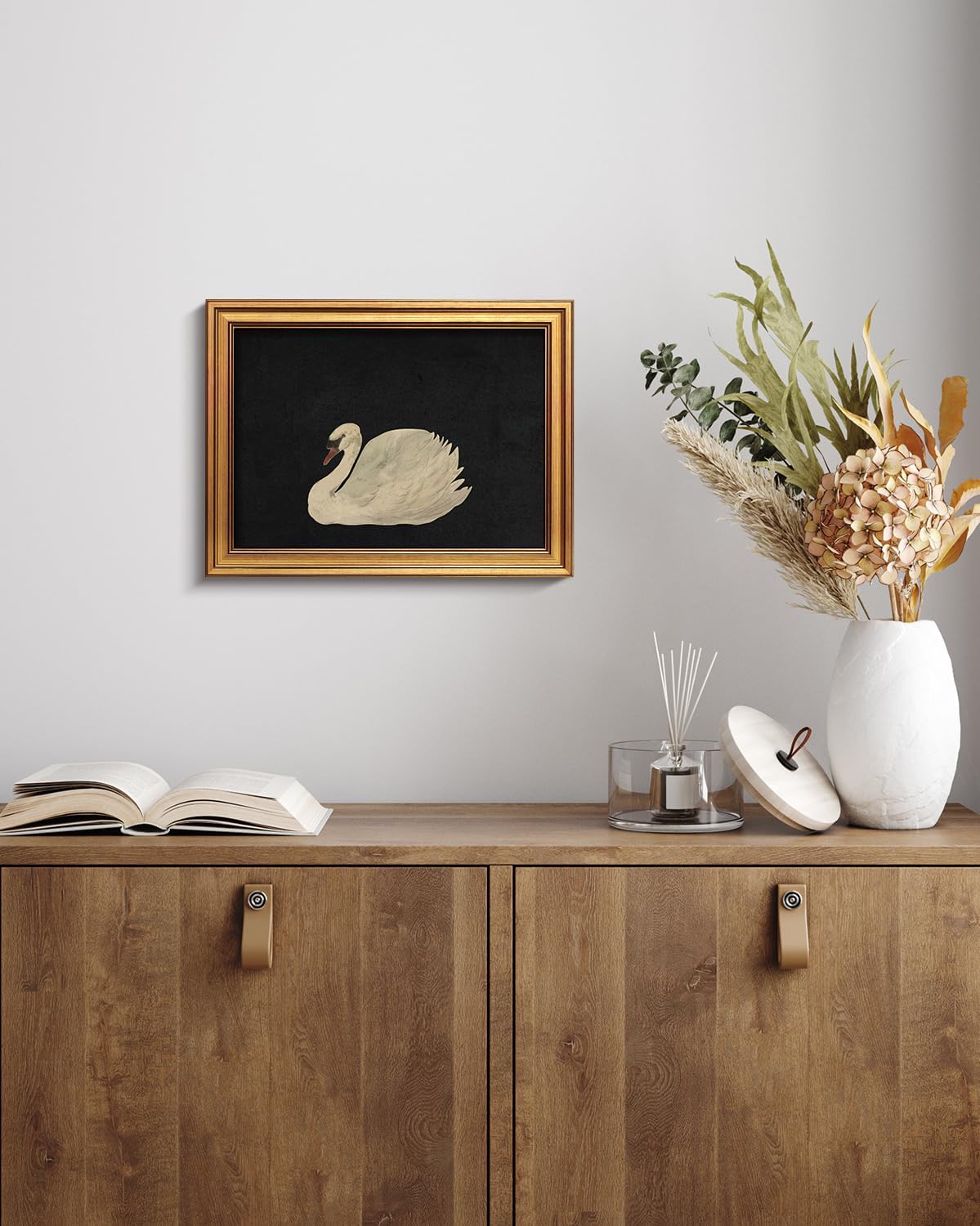 HUARCEY Gold Framed Vintage Wall Art for Living Room, Grace Swan Art Painting Pictures Rustic