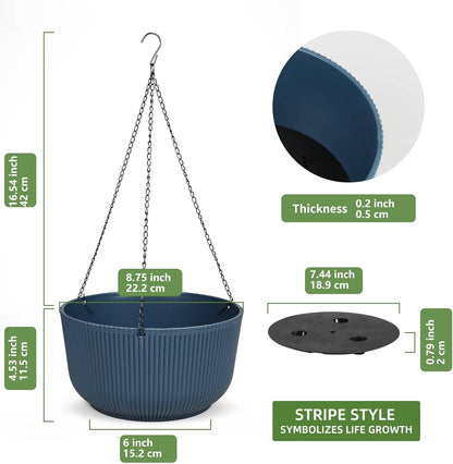 Dexceder 8.75 Inch Self Watering Hanging Planters Indoor Outdoor, Thickened Hanging Basket Flower