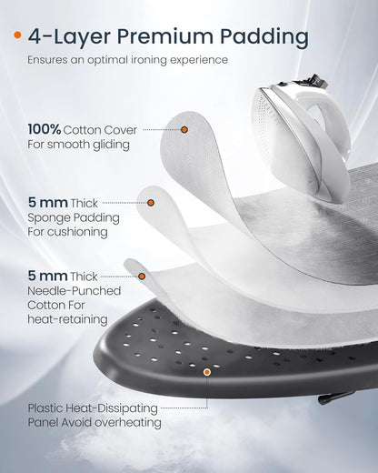 SONGMICS Ironing Board, Foldable Iron Board, Height Adjustable up to 35 Inches, with 4 Layered