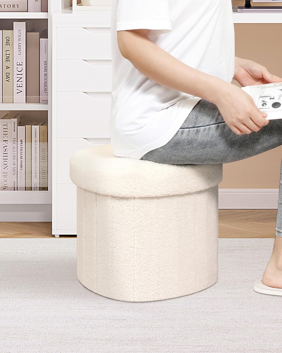 B FSOBEIIALEO Storage Ottoman Cube, Heart Shaped Ottomans with Storage Foot Stool Footrest for