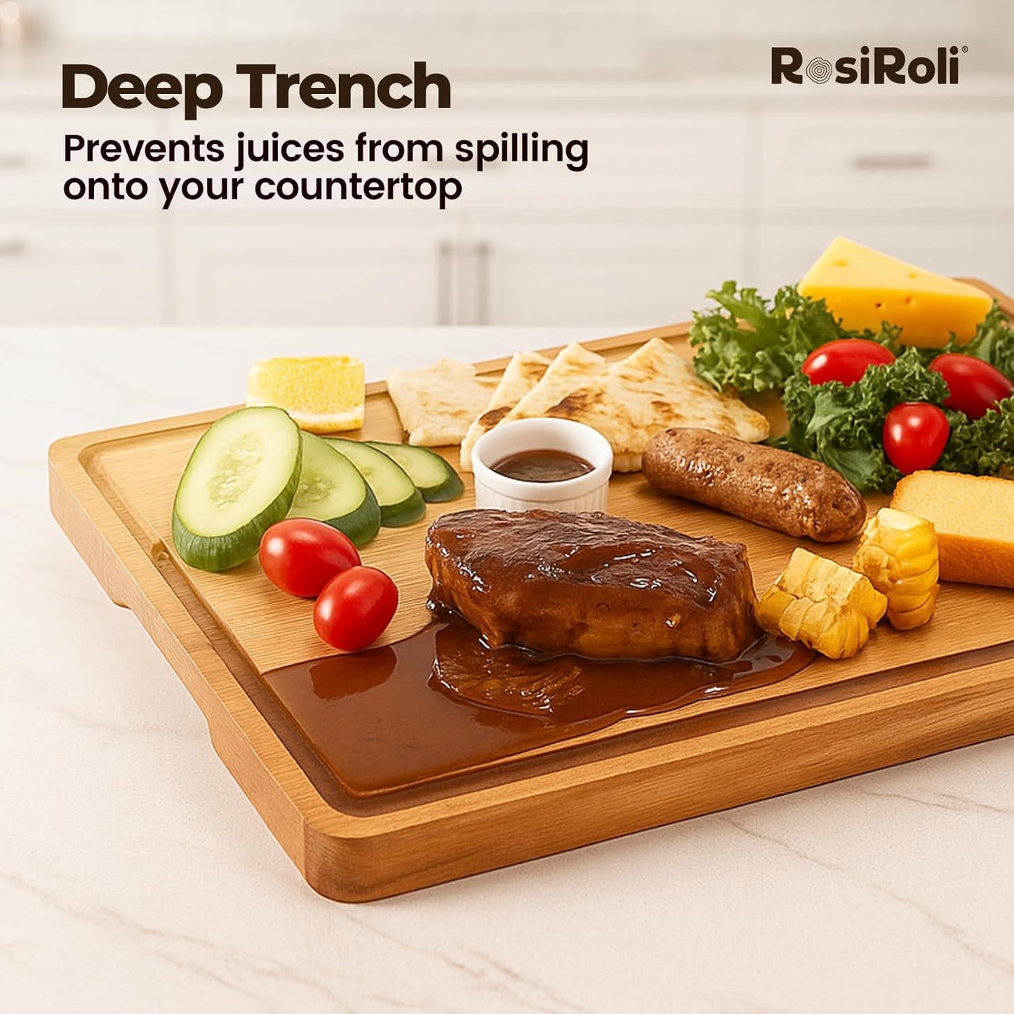 Acacia Wood Cutting Board for Kitchen - 1 inch Thick FSC Certified Wood Charcuterie Cheese Board