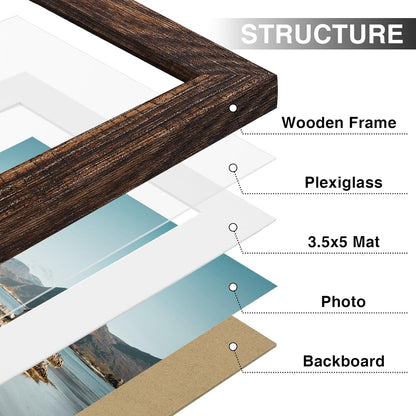 Vittanly 4x6 Picture Frames Set of 9, Shatter Resistant Plexiglass, Display 3.5x5 Pictures with Mat