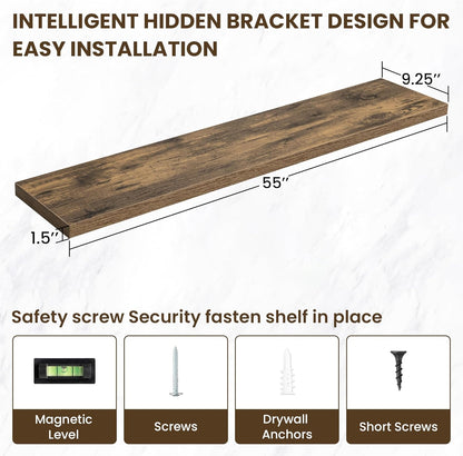 55 Inch Floating Shelves, 55"x9.25"x1.5" Inch Deep Floating Shelves for Wall, Wooden Shelves for