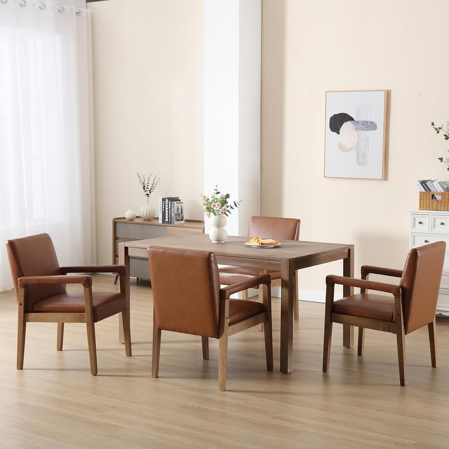 Kmax Modern Dining Chairs Set of 4 Faux Leather Kitchen Arm Chairs Upholstered Accent Chairs with