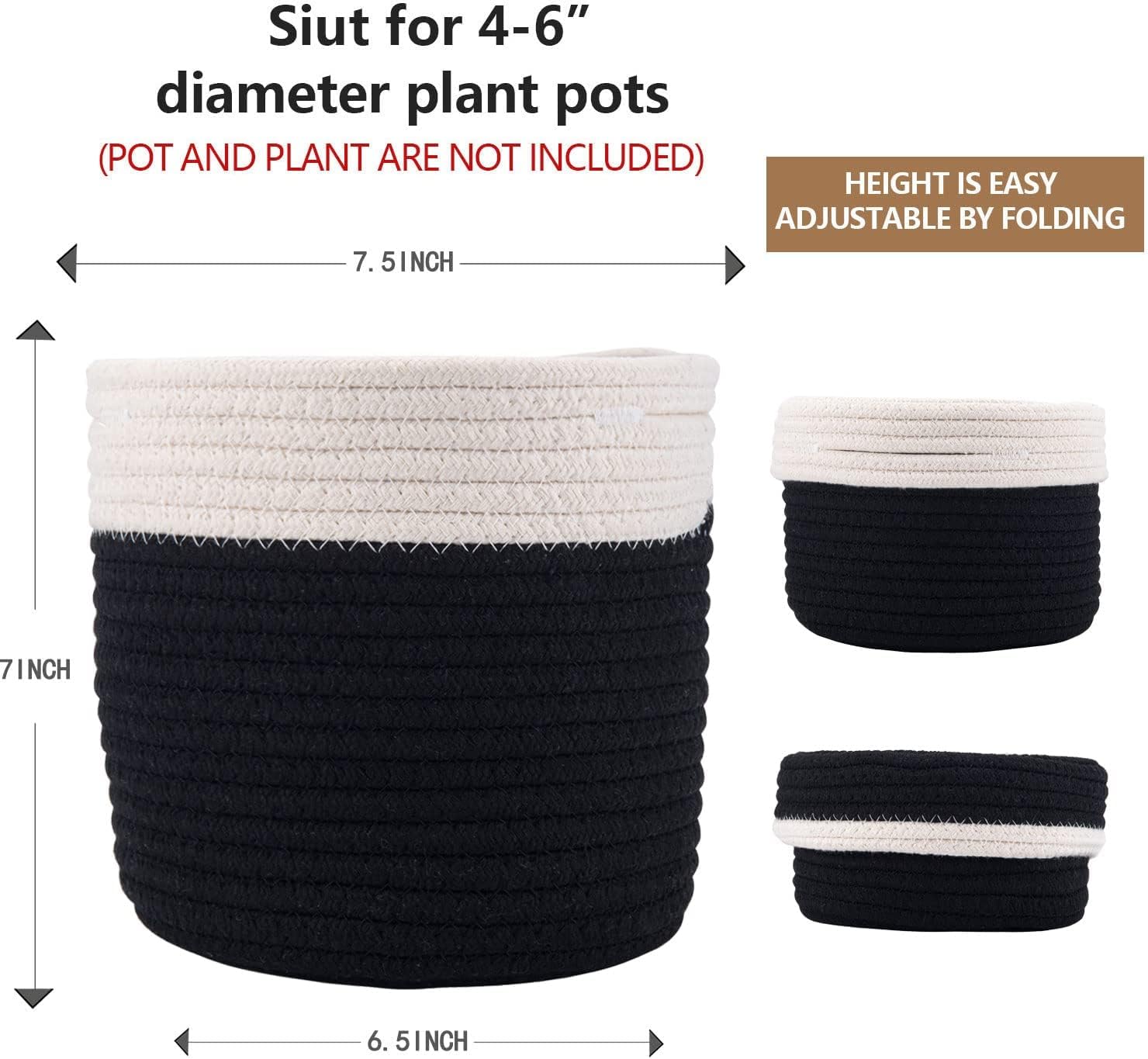 6.5 inch Planter Baskets for Indoor Planters Cotton Rope Flower Plant Pots Cover,Woven Storage