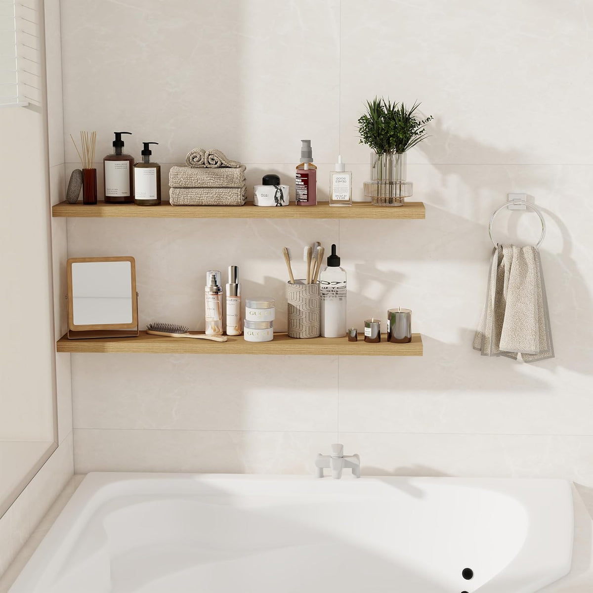 Fun Memories Floating Shelves for Wall, 40" Rustic Wood Deep Wall Mounted Shelves with Invisible