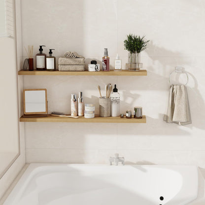 Fun Memories Floating Shelves for Wall, 40" Rustic Wood Deep Wall Mounted Shelves with Invisible