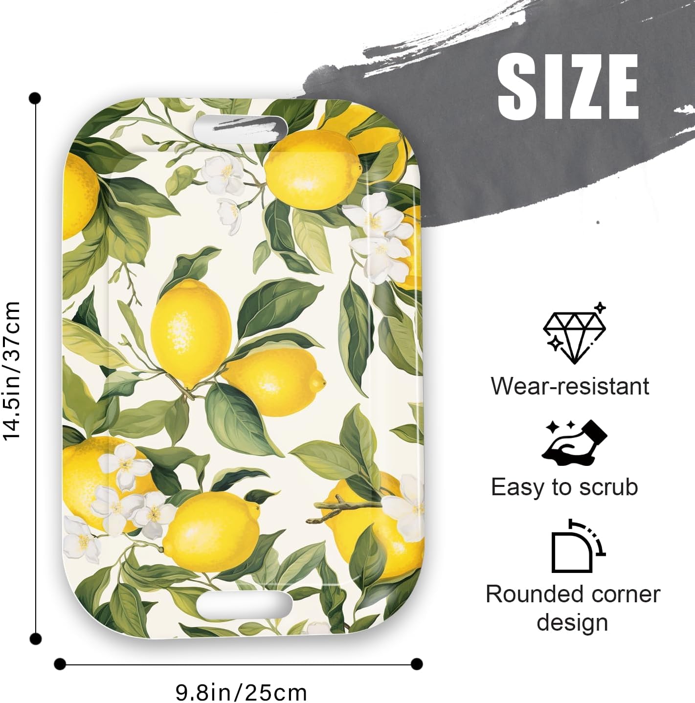 Serving Trays with Handles, 14.5 x 9.8 inch Rectangular Plastic Tray for Restaurant, Kitchen, Lemon