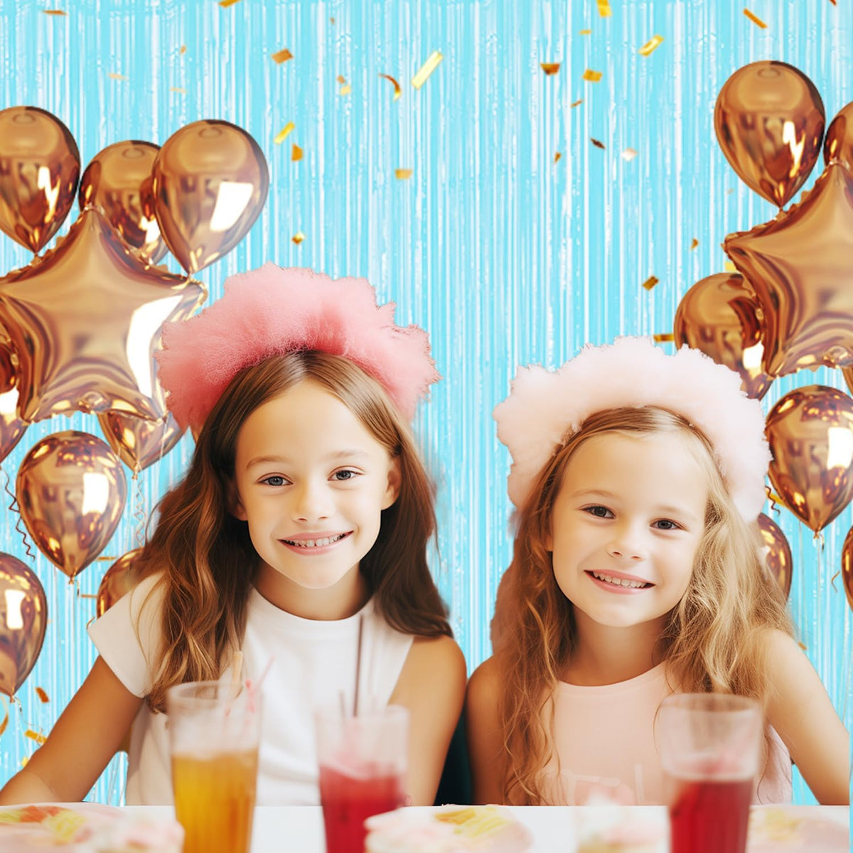 3 Pack Foil Fringe Backdrop - Pastel Blue Shiny Tinsel Curtains for Party Decoration/Photo Booth