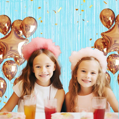 3 Pack Foil Fringe Backdrop - Pastel Blue Shiny Tinsel Curtains for Party Decoration/Photo Booth