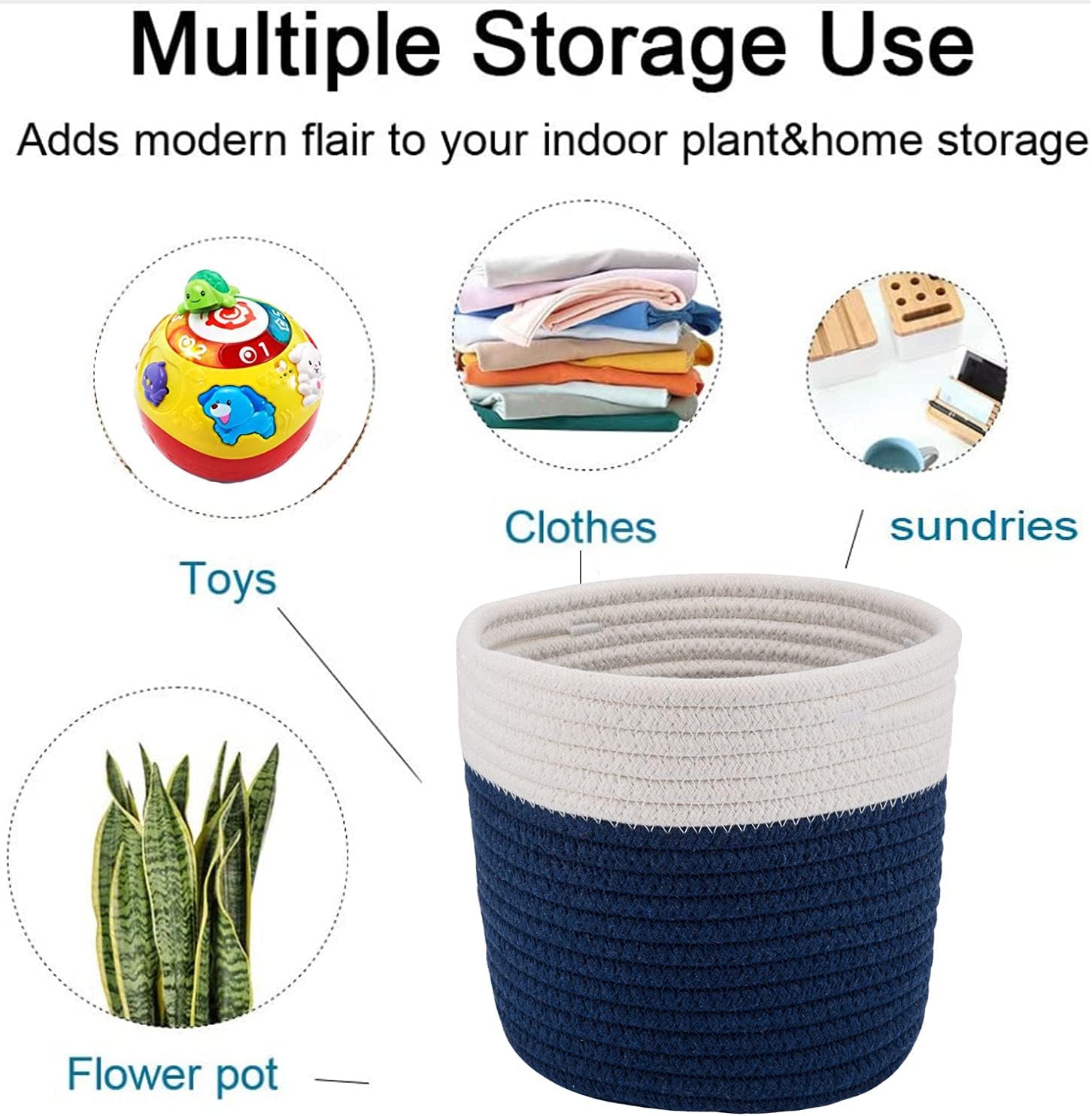 Cotton Rope Plant Basket Woven Baskets for 6" Pot Floor Indoor Planters,Rustic Home Decor H6 3/4" x