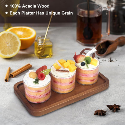 Medium Acacia Wood Serving Trays Long Charcuterie Boards Wood Snack Platter Rectangular Cookie